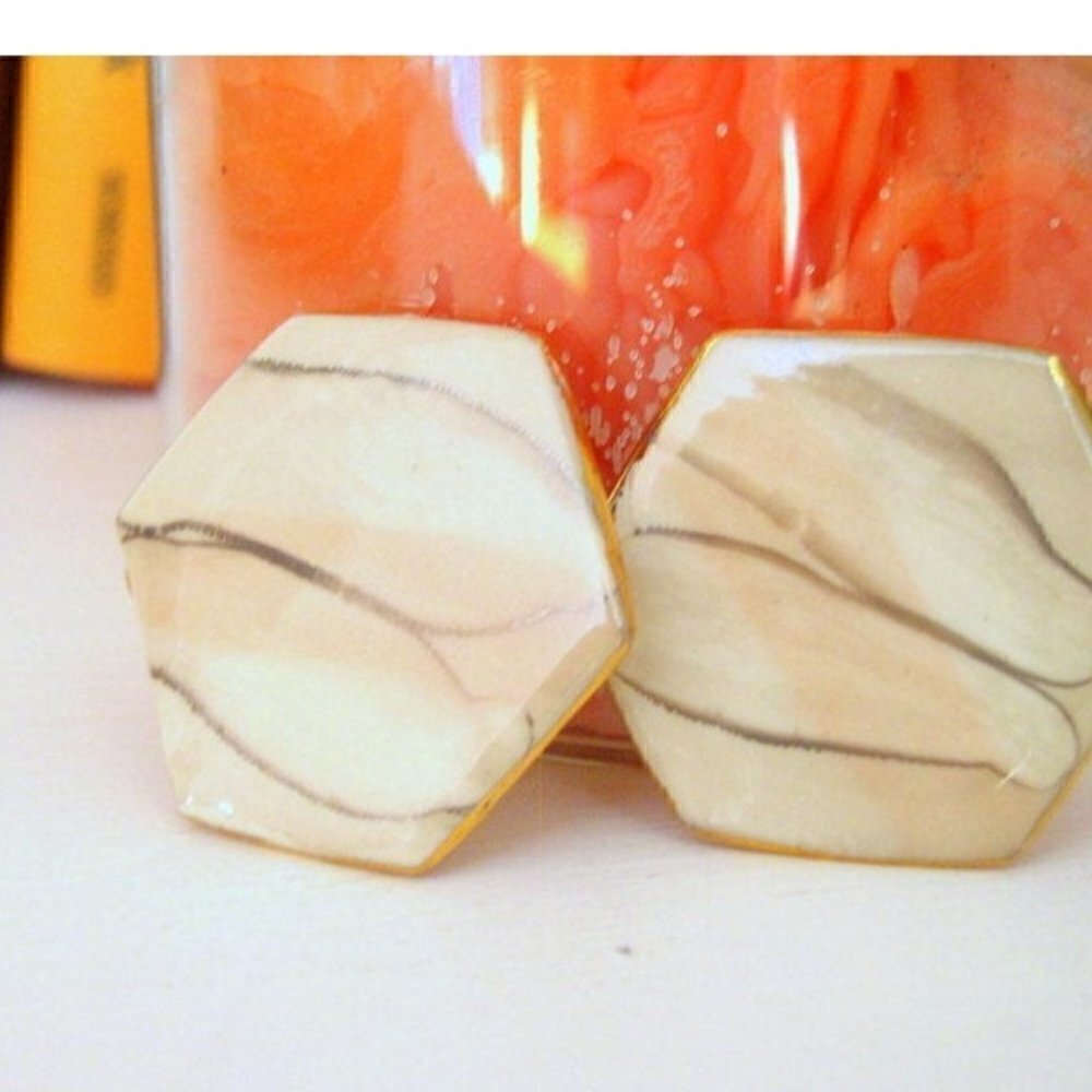 Vintage 1980s Geometric Ceramic Statement Earrings